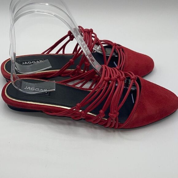 Jaggar Women's Suede Mules Flats Slip On Shoes Strappy Knotted Red Size 36 - Picture 8 of 13